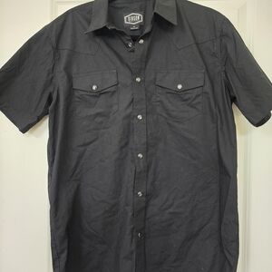 Gibson Men's Black Button Down Western Shirt W Black & White Pearl Button M EUC